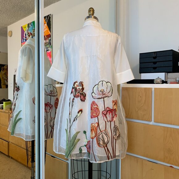 YOOX WHITE FLOWY BUTTON UP FLORAL MINI DRESS - Picture 3 of 16